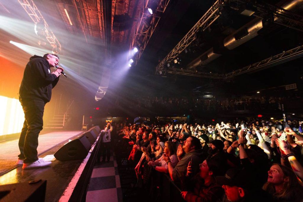 Atmosphere performing on First Avenue’s new L Series system, with the compact Kiva II center-fill array also visible overhead. (Photo credit: Chris Shaffner for First Avenue)