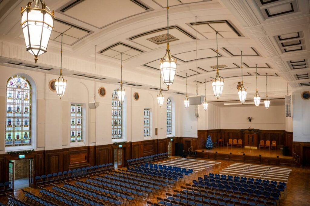 The Great Hall recently added an L-Acoustics sound system to improve in the venue's acoustic capabilities, particularly addressing the challenges posed by the hall's highly reverberant environment 