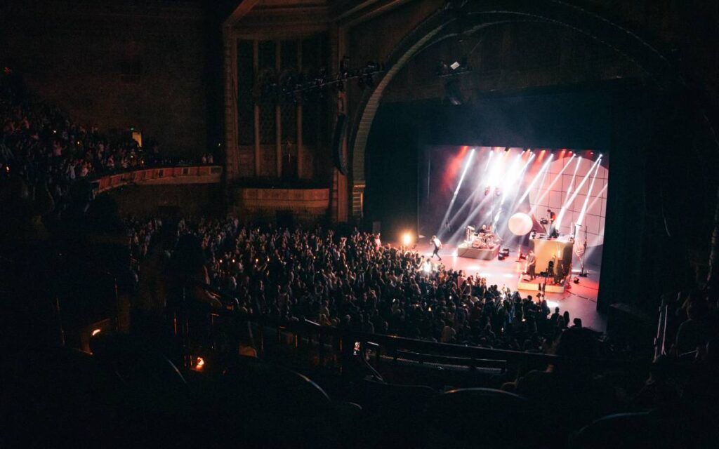 The new L-Acoustics K Series concert sound system also gets deployed at the Shrine Auditorium, seen in use here by Future Islands