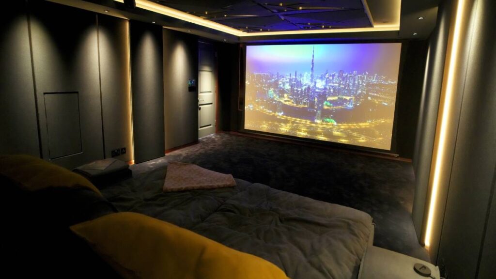Completed Westminster home cinema powered by L-Acoustics Soka, X4i, and Syva Sub speakers with LA7.16i amplified controller. 
