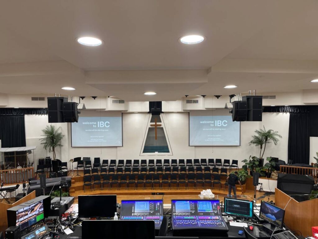 An L-Acoustics X8i enhances centre-fill coverage in the International Baptist Church of Singapore main sanctuary