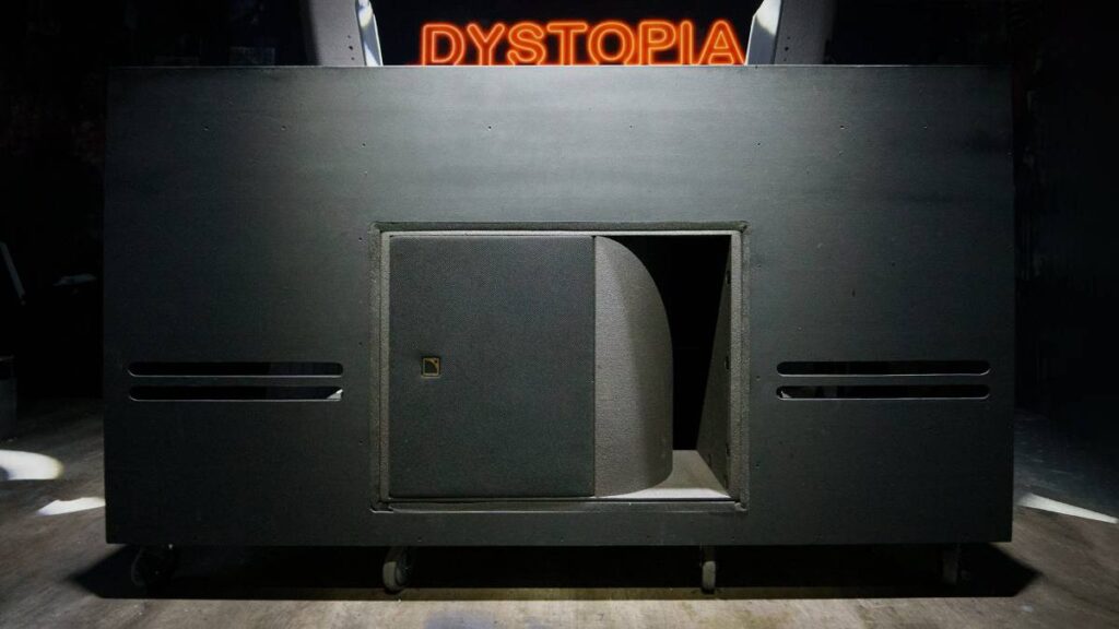 An L-Acoustics KS21i subwoofer was centrally positioned beneath the DJ booth