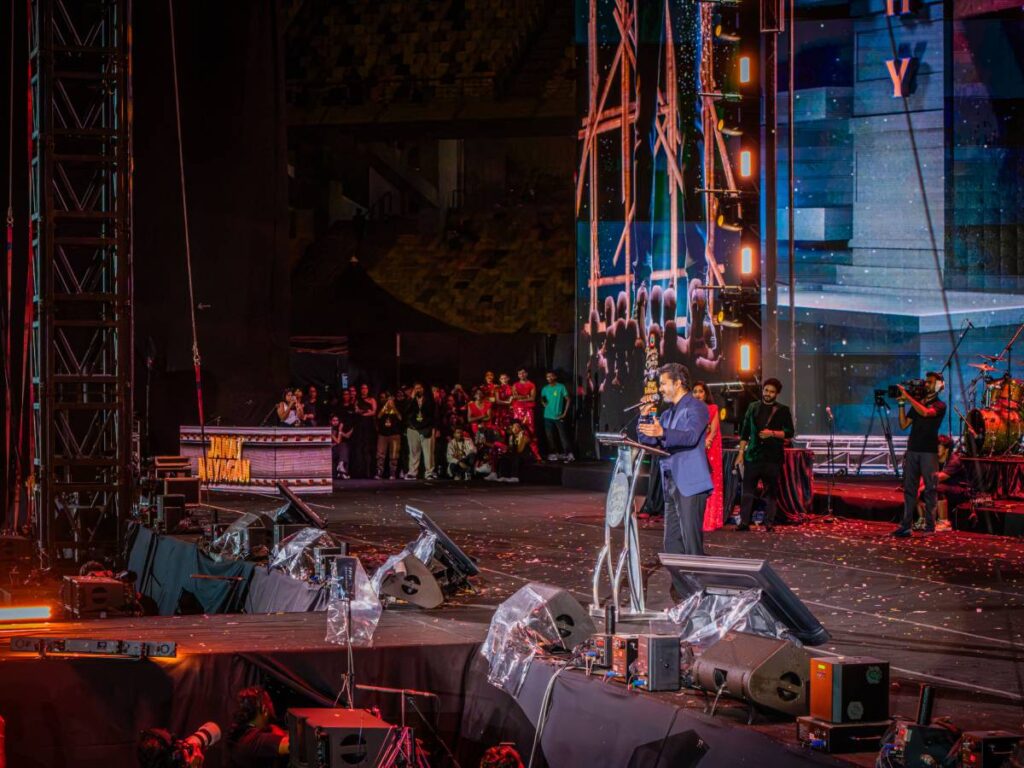 L-Acoustics X15 HiQ monitors delivered foldback monitoring for on-stage musicians and Tamil cinema icon Vijay, starring in the forthcoming Jana Nayagan film 