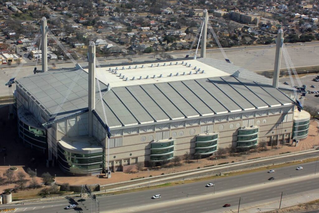 An aerial view of San Antonio’s 72,000-capacity Alamodome