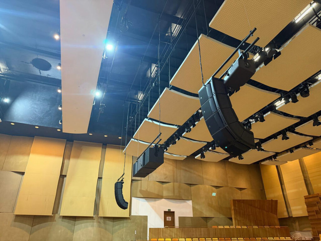 The Concert Hall’s rigging points carry a strict 200kg maximum load for suspended loudspeaker clusters, ruling out heavier configurations and demanding an L-Acoustic sound system that could deliver full-room coverage at compact scale